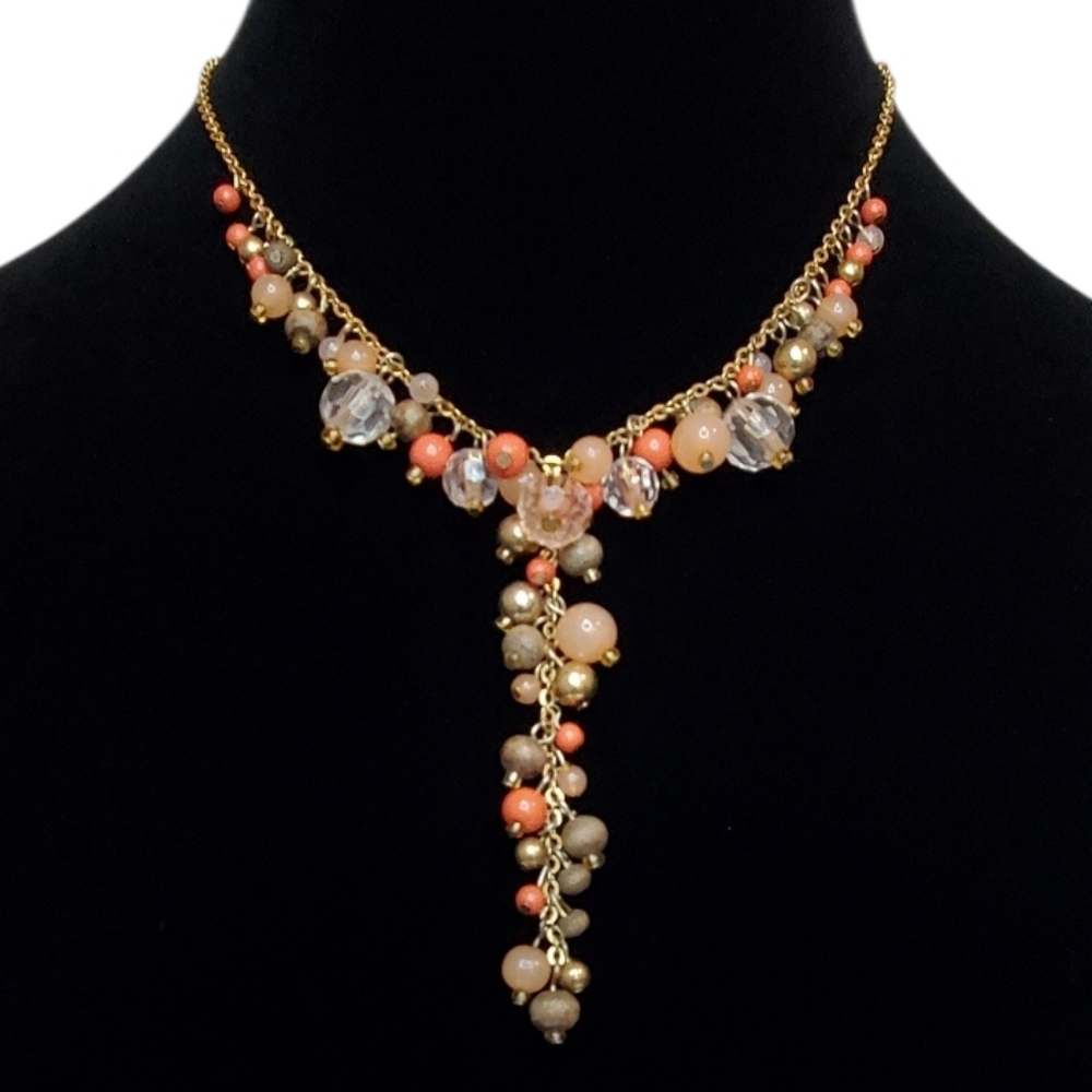 Estate Avon Honor Society Gold-Tone Cascading Beaded Y-Drop Adj Cha-Cha Necklace